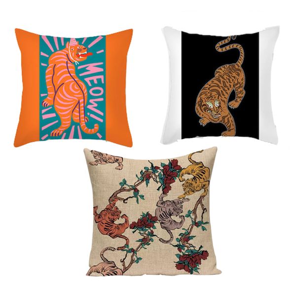 Home Cushion Square Double Sided Tiger Cushion Cover - 45cm Set Of 3