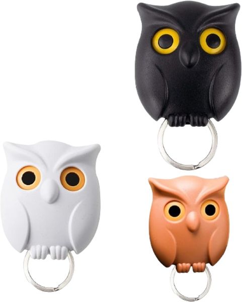 3 Pack Night Owl Key Holder with Automatic Eyes Opening and Closing - White - Black - Brown