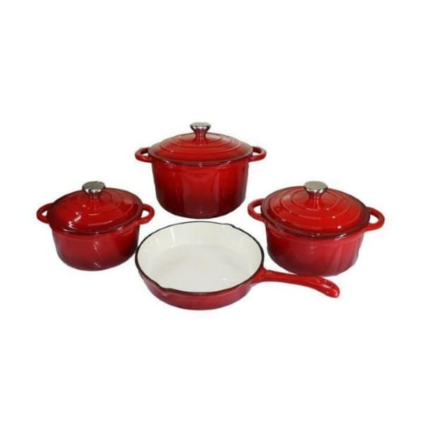 7 Piece Cast Iron Cookware Pot Set - Red
