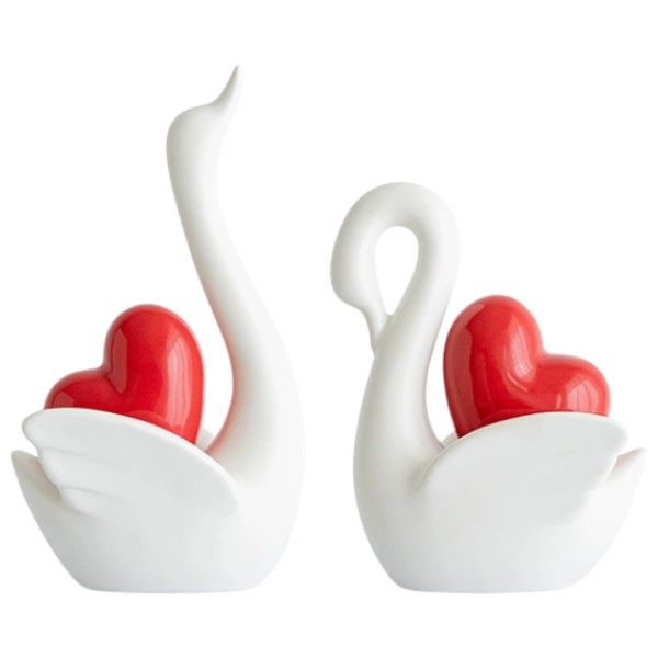 Cross Border Love Couple Swan Ornaments - White - 2-Pack