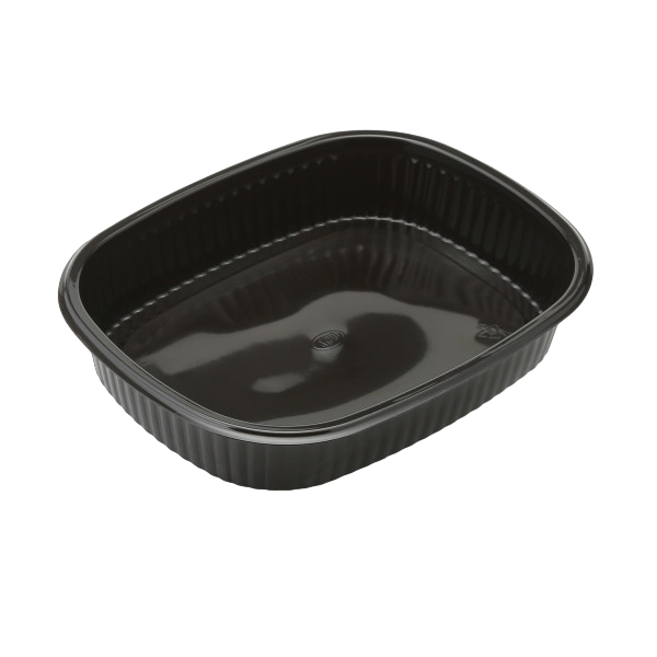 Microwaveable Meal Container Black Oval 1 Compartment with Leads - 250 Pack