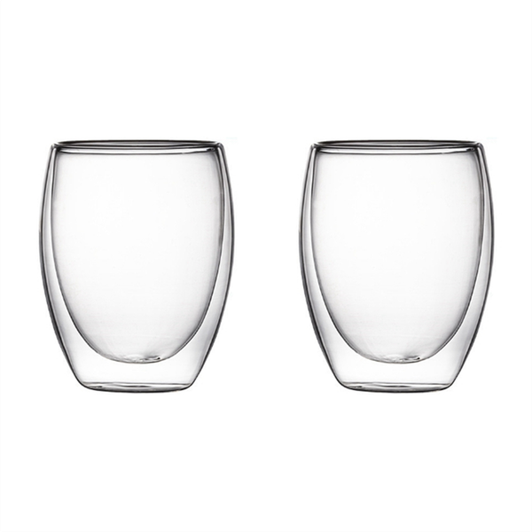 350ML Double Wall Glass Cup Transparent Handmade Heat Resistant Tea Drink C