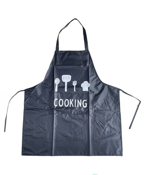 Oil-proof and Waterproof with Pockets Full Size Apron - Black