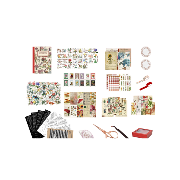 DIY Journaling Kit - Journal, Stickers, Tweezer, Scissors, Tapes, Papers