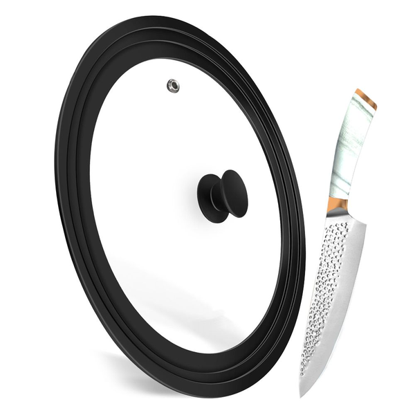 Lid for Pots - Pans and Skillets - Tempered Glass with Knife