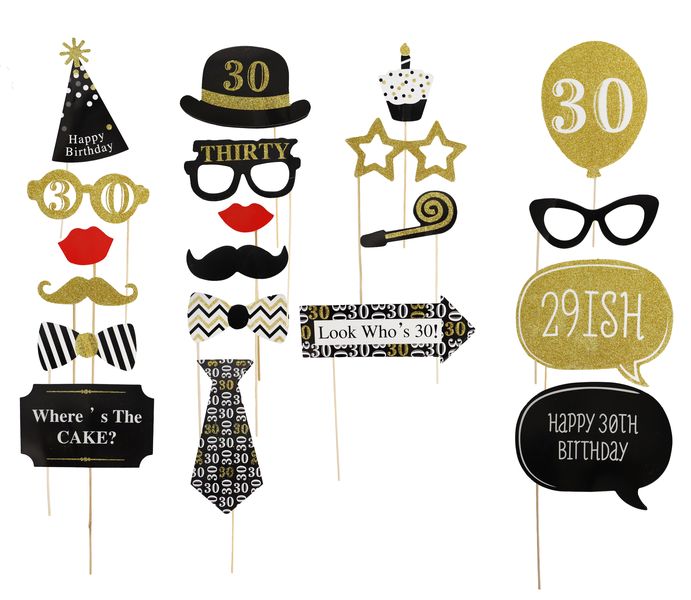 20-Piece 30th Happy Birthday Party Favors Photobooth Props