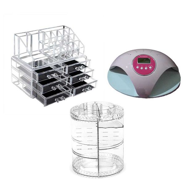 2 in 1 48w UV Nail Lamp , 360 Degree And 6 Drawer Cosmetic Organizer