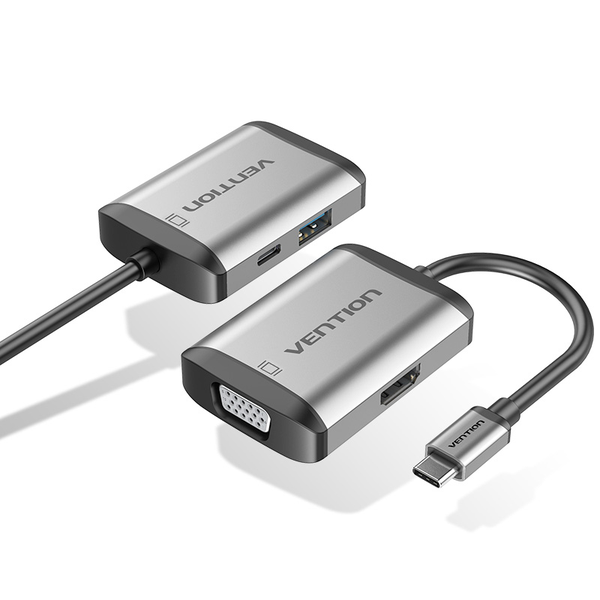 Vention Type-C to HDMI/VGA/USB3.0/PD Converter 0.15 M -Grey
