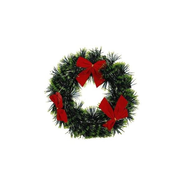 Christmas Tinsel Wreath With Red Bows 24cm