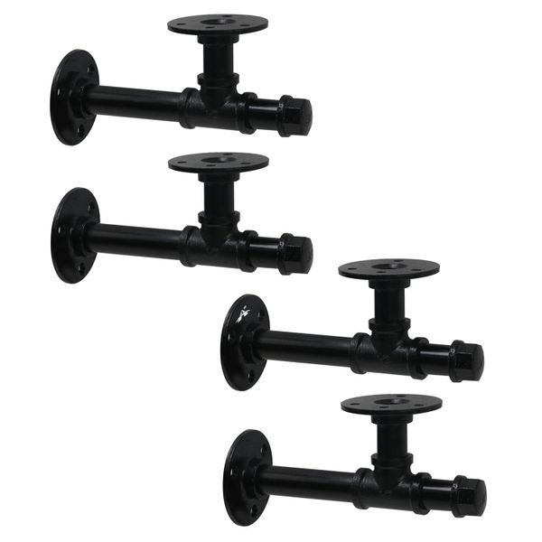 ALANES 4 Pieces Retro Industrial Black Iron Pipe Wall Storage Shelf