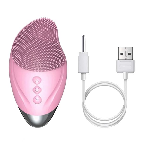 Silicone Facial Cleansing Brush &amp; Massager, Electric Facial Scrub - Pink