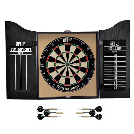 Getup Tournament Dartboard with Cabinet Includes 6x18g Steel Darts Image