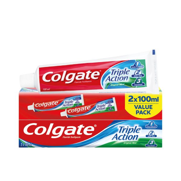 Colgate Triple Action Toothpaste, Value Pack of 2 - 2x100ml