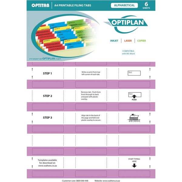 Optiplan Opti Tabs Alpha A4 24up (Pack 144) Mauve
