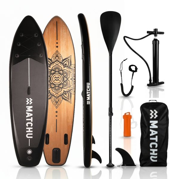 MATCHU SUP Board Wood Mandala design 10'6" Inflatable Stand Up Paddle Board