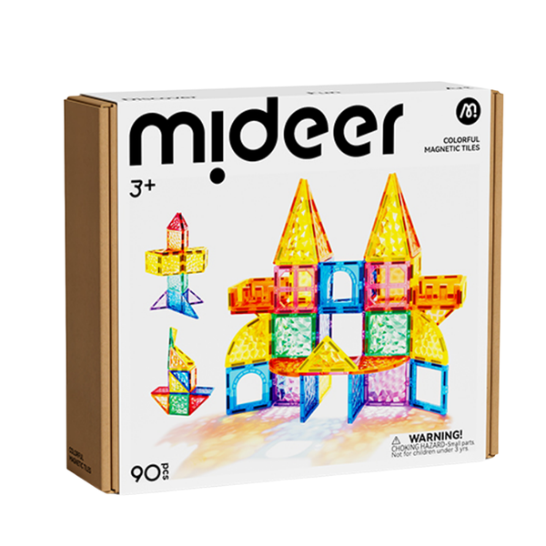 Mideer - Colourful Magnetic Tiles - Iridescent Rainbow Building Set - 90 Pieces