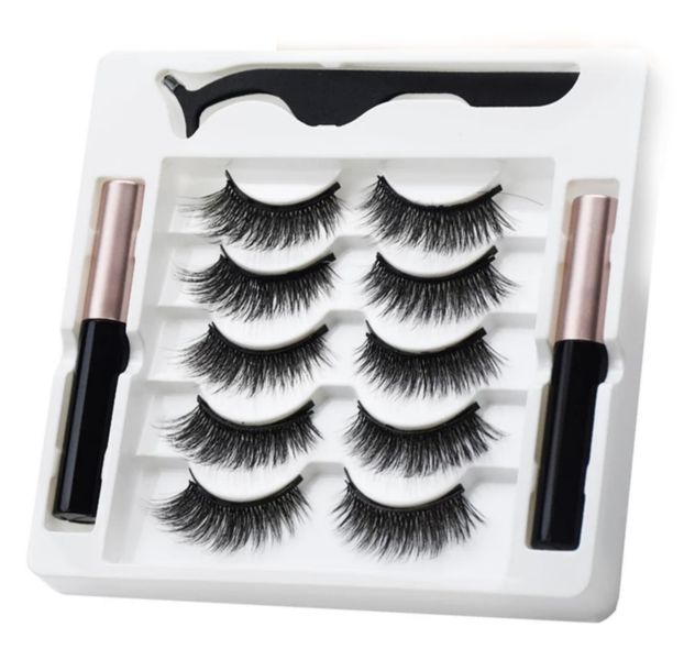 Grade A Fiber 5D Magnetic Eyelashes with Applicator &amp; 2 Eyeliner 5 Pairs