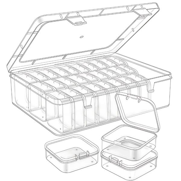 30pcs Mini Clear Storage Box with Case for Bead/Button/Nail Art/Seed