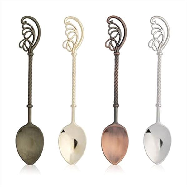 Set of 4 Retro Coffee Tea Dessert Spoon Scoop, 4.3 Inch Long