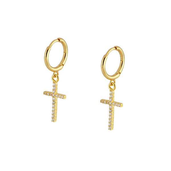 Earrings Elegant Cross Pendant Copper Zircon Dropping