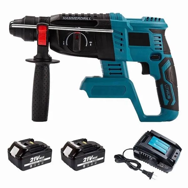 Charging cordless hammer drill SDS plus handle, both positive and negative.