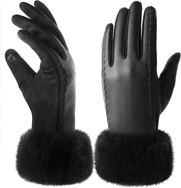Warm Winter Gloves Women with Plush Cuff, Touchscreen Womens Gloves