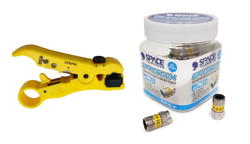 Space TV Stripping Tool with 50 Self Compression Connectors for Satellite