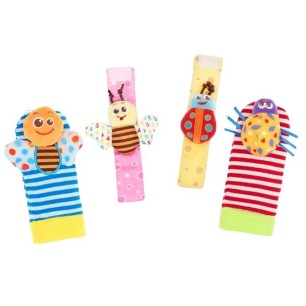 4Piece Baby Sensory Wrist Rattle &amp; Sock Toy Fidget Set - Insects