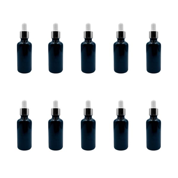 10 Pack Black Glass Bottles with White Dropper - 50ml