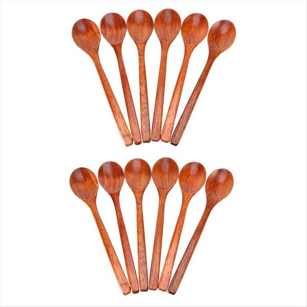 Wooden Spoons, 12 Pieces Wood Soup Spoons for Eating Mixing Stirring, Long