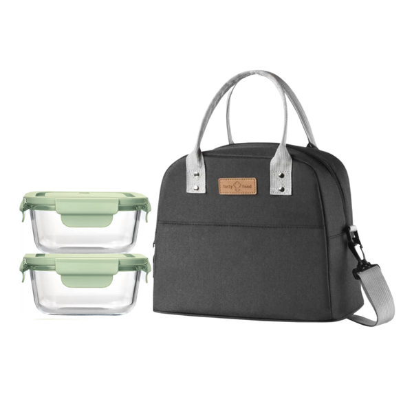Lunch Bag with Glass Food Containers &amp; Strap