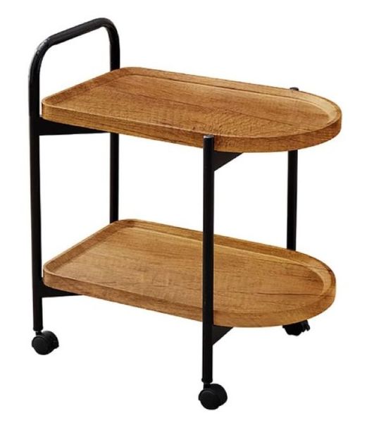 2 Tier Nordic Style Portable Wooden Movable Side Table with Wheels