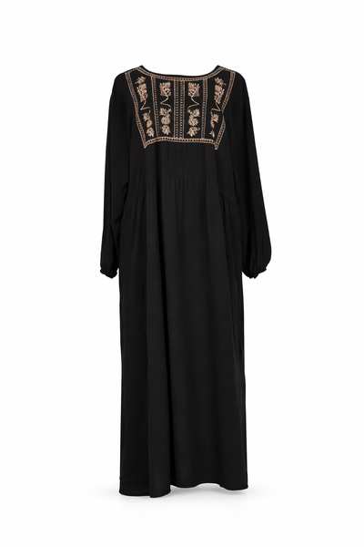 Black Viscose Cotton Full-Length Embroidered Dress