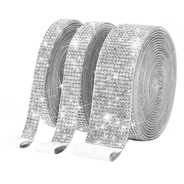 3 Rolls Self Adhesive Crystal Diamond Ribbon - with 2 mm Rhinestones