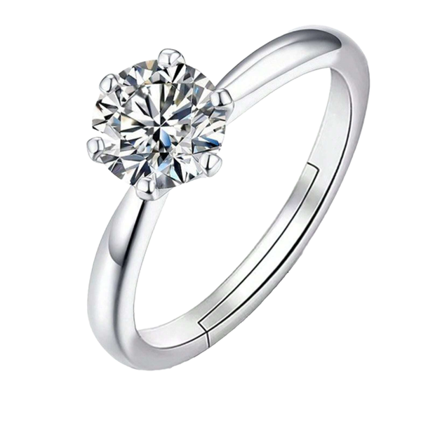 Women's Adjustable Size Silver-Color Moissanite Six Claws Promise Ring