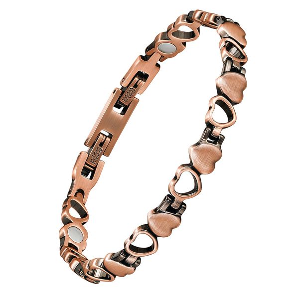 Adjustable Copper Tone Magnetic Bracelet With Heart Charm