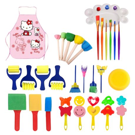 Z Liant 31 Pieces Kids Art Craft Assorted Painting Drawing Tools Mini Early  Learning Kids Painting Set Sponge Brush Flower Patte - 31 Pieces Kids Art  Craft Assorted Painting Drawing Tools Mini