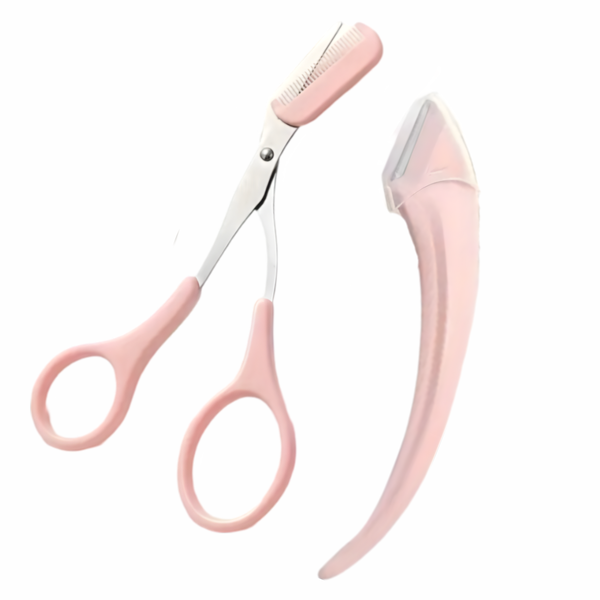 Eyebrow Trimming Scissors With Comb &amp; Trimming Razor Combo Set