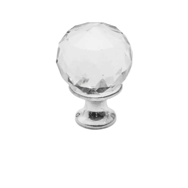 Knob, Crystal, Satin Chrome Base, 20mm