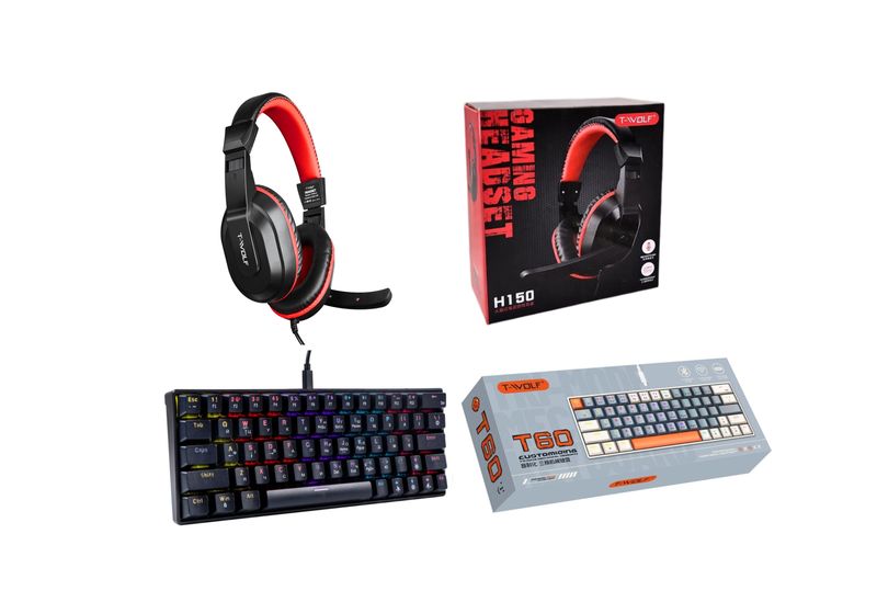 T-Wolf T60 RGB Mechanical Keyboard + H150 Gaming Headset Wired Bundle Set