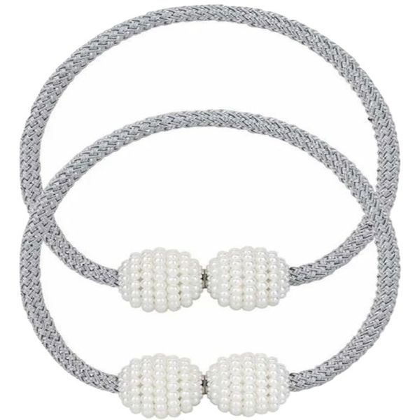 2 Pack Grey Magnetic Curtain Ties with Pearls