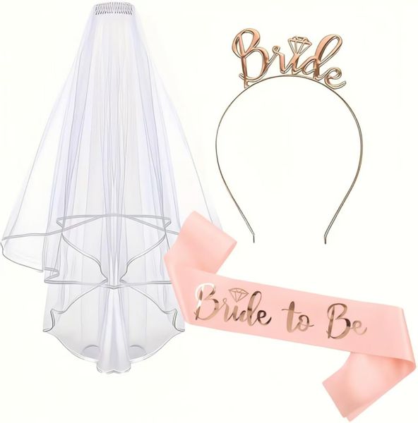 3 Pcs Bride to Be Sash and Hen Party Accessories Kit Sash Tiara Bride Veil
