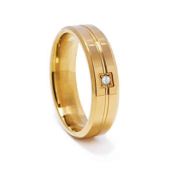Xcalibur Stainless Steel Cubic Zirconia Line Detail Band Ring