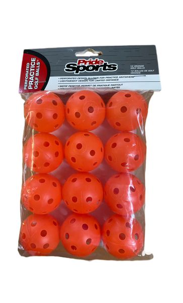 Pride Sports Perforated Practice Golf Balls - Orange 12 Balls