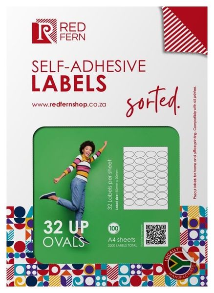 Redfern Oval 32up A4 Self-Adhesive Labels 1000 Sheets