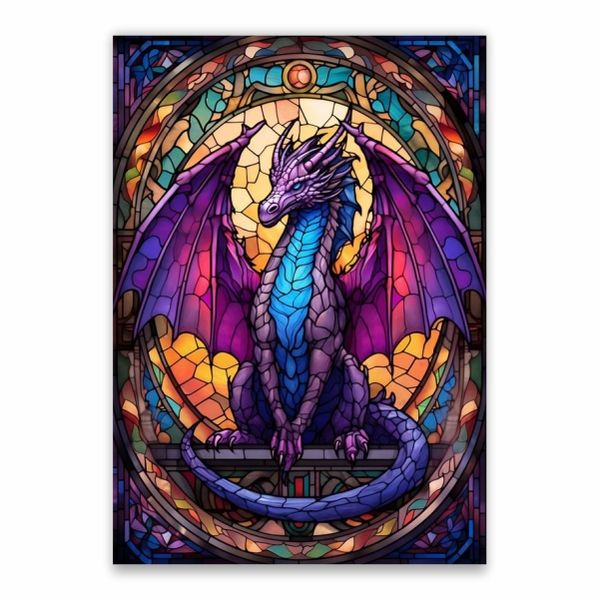 Purple Dragon Stained Glass Poster - A1