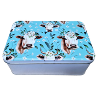 Beautiful Blue Storage Tin - Cows with White Flowers