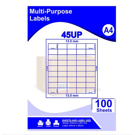 45 up / 45up A4 - 100 Sheets Barcode Self Adhesive Label Image