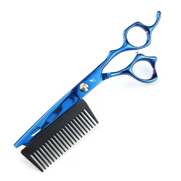 6 Inch Long Hole Blue Comb Professional Hairdressing Barber Scissors