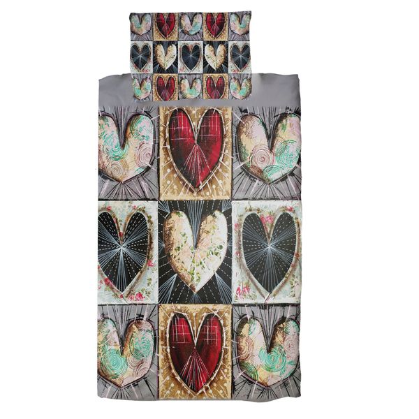 Teal Wodden Hearts Cot Duvet Set